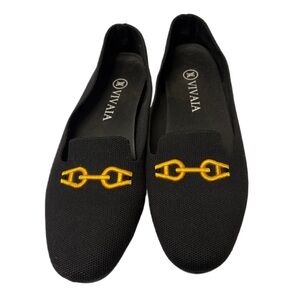 VIVAIA Black Loafers with Gold Chain Detail 39